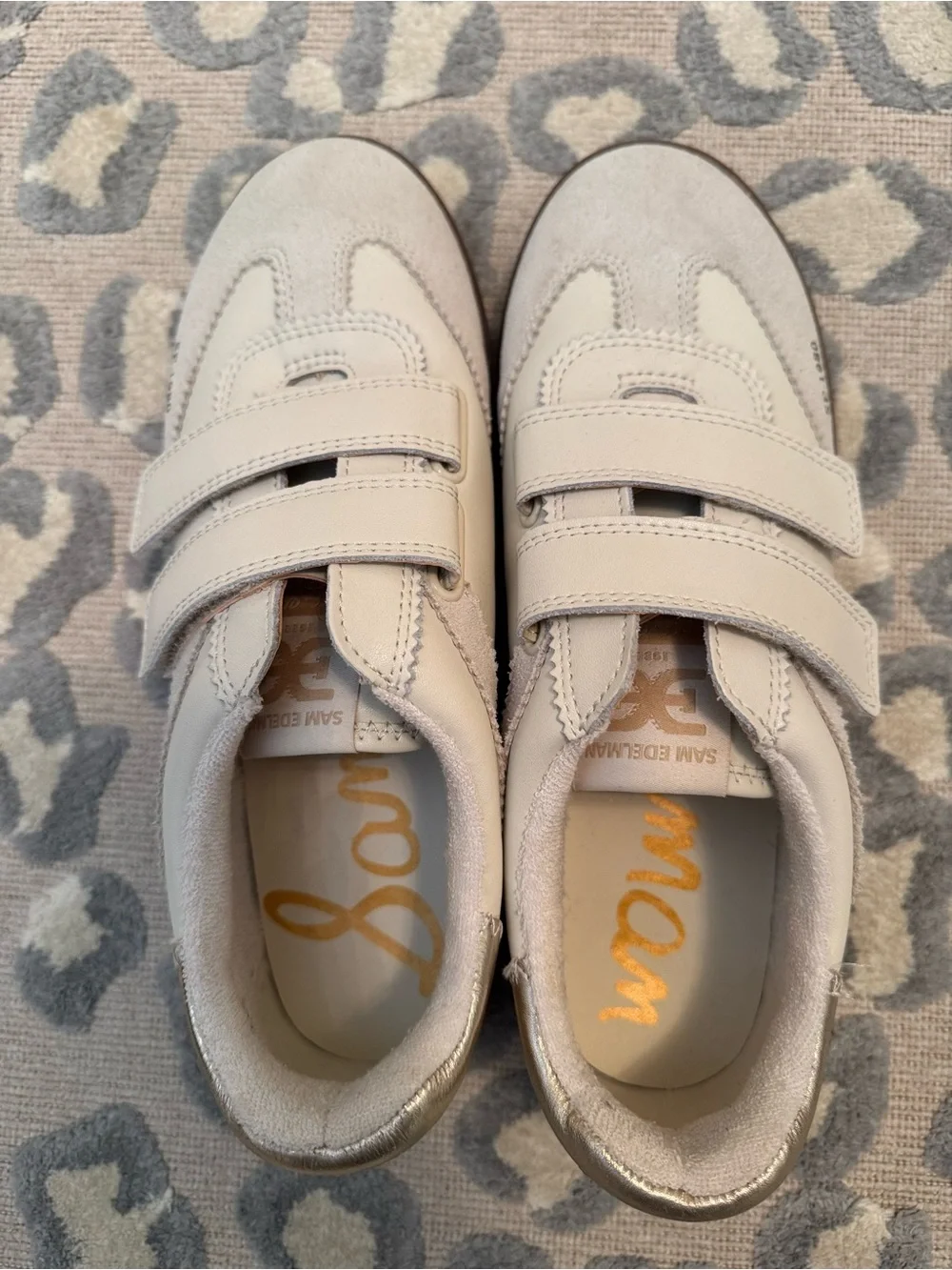 Sam Edelman Cream Leather Velcro Sneakers with Brown Sole - Picture 9 of 11
